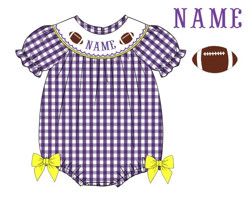 Pre-Order Purple & Yellow Custom Hand Smocked Game Day Bubble (Football & Baseball)