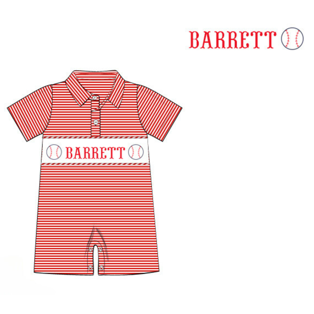 Pre-Order Red Custom Hand Smocked Game Day Romper