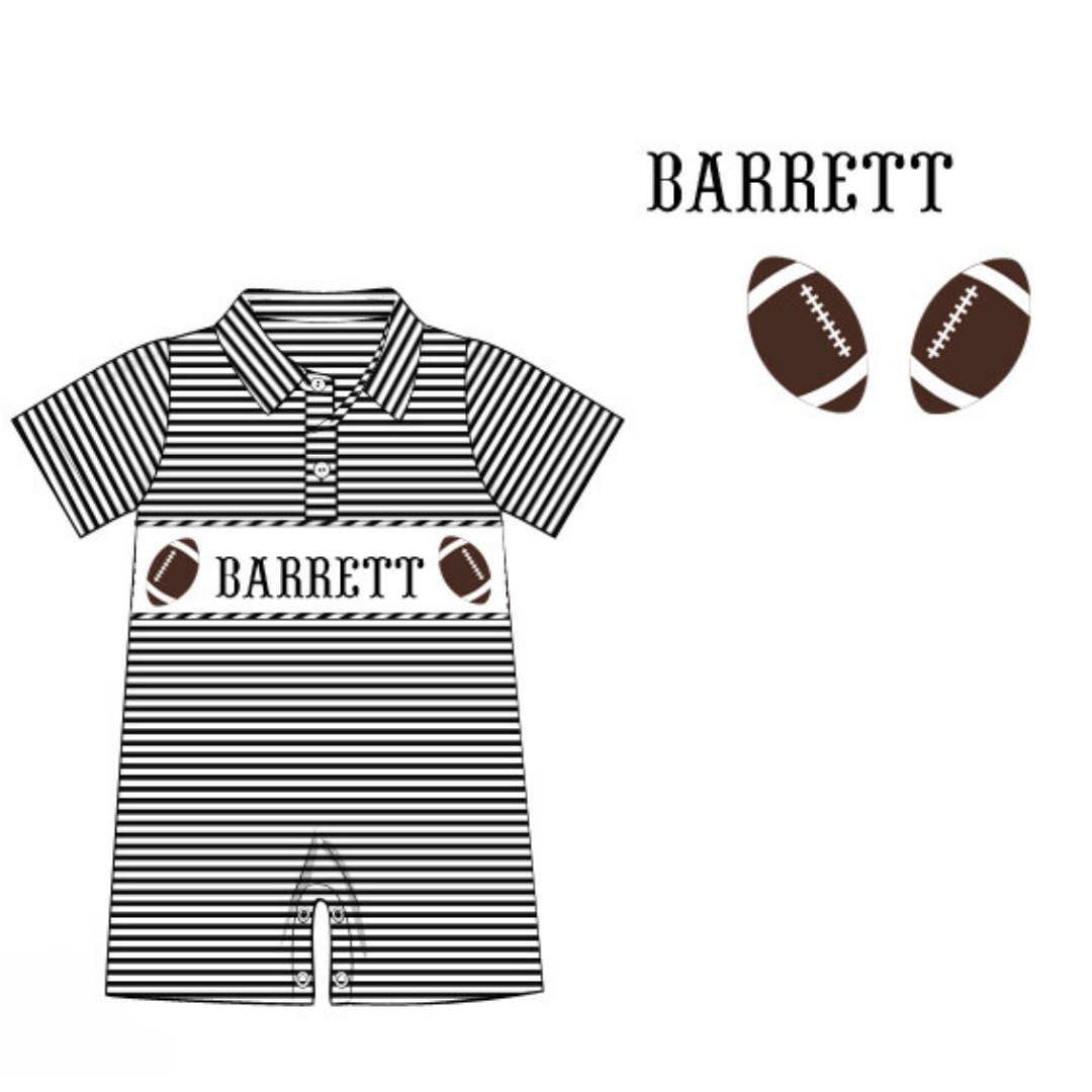 Pre-Order Black Custom Hand Smocked Game Day Romper (Football and Baseball)
