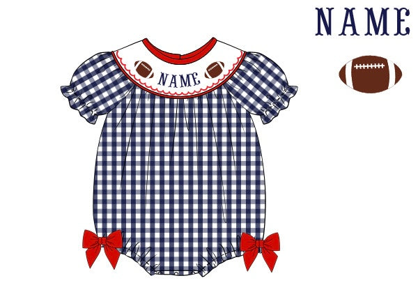 Pre-Order Navy Blue & Red Custom Hand Smocked Game Day Bubble (Football & Baseball)