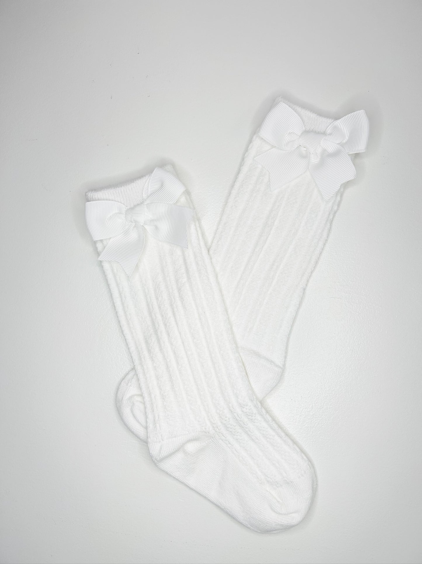 Cotton Knee Socks with Bows (White)