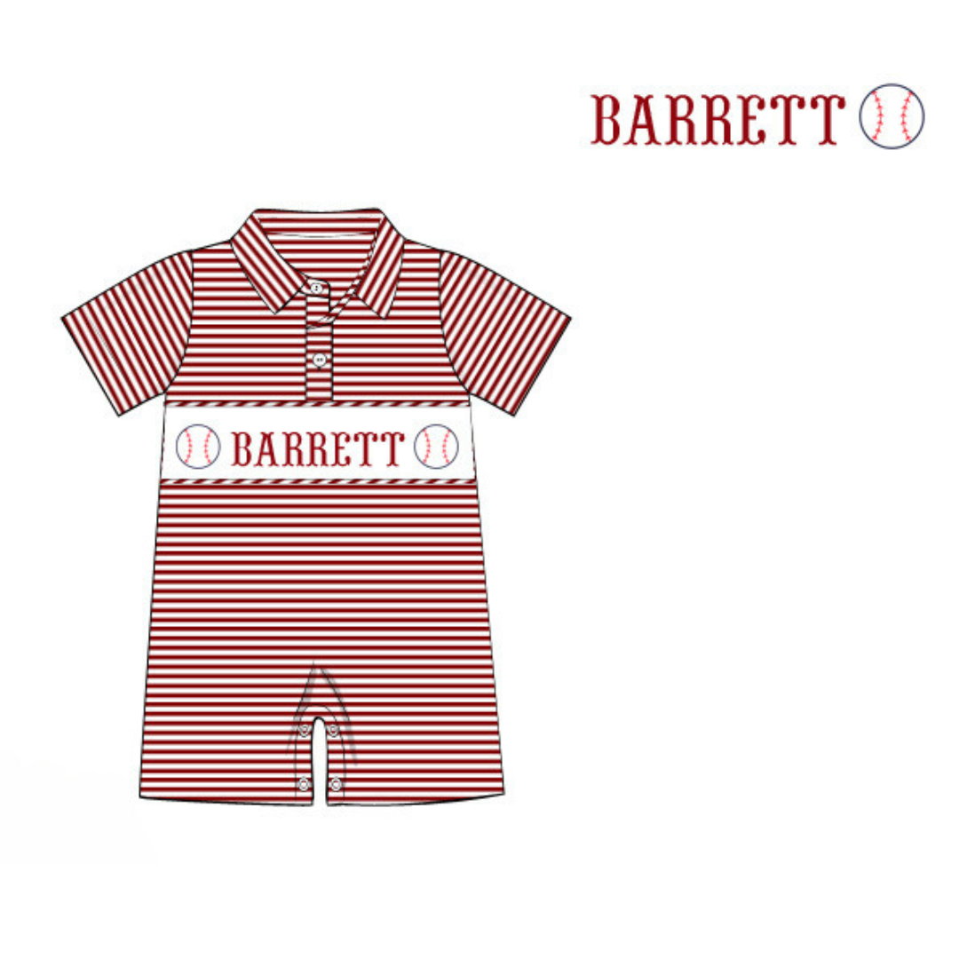 Pre-Order Maroon Custom Hand Smocked Game Day Romper