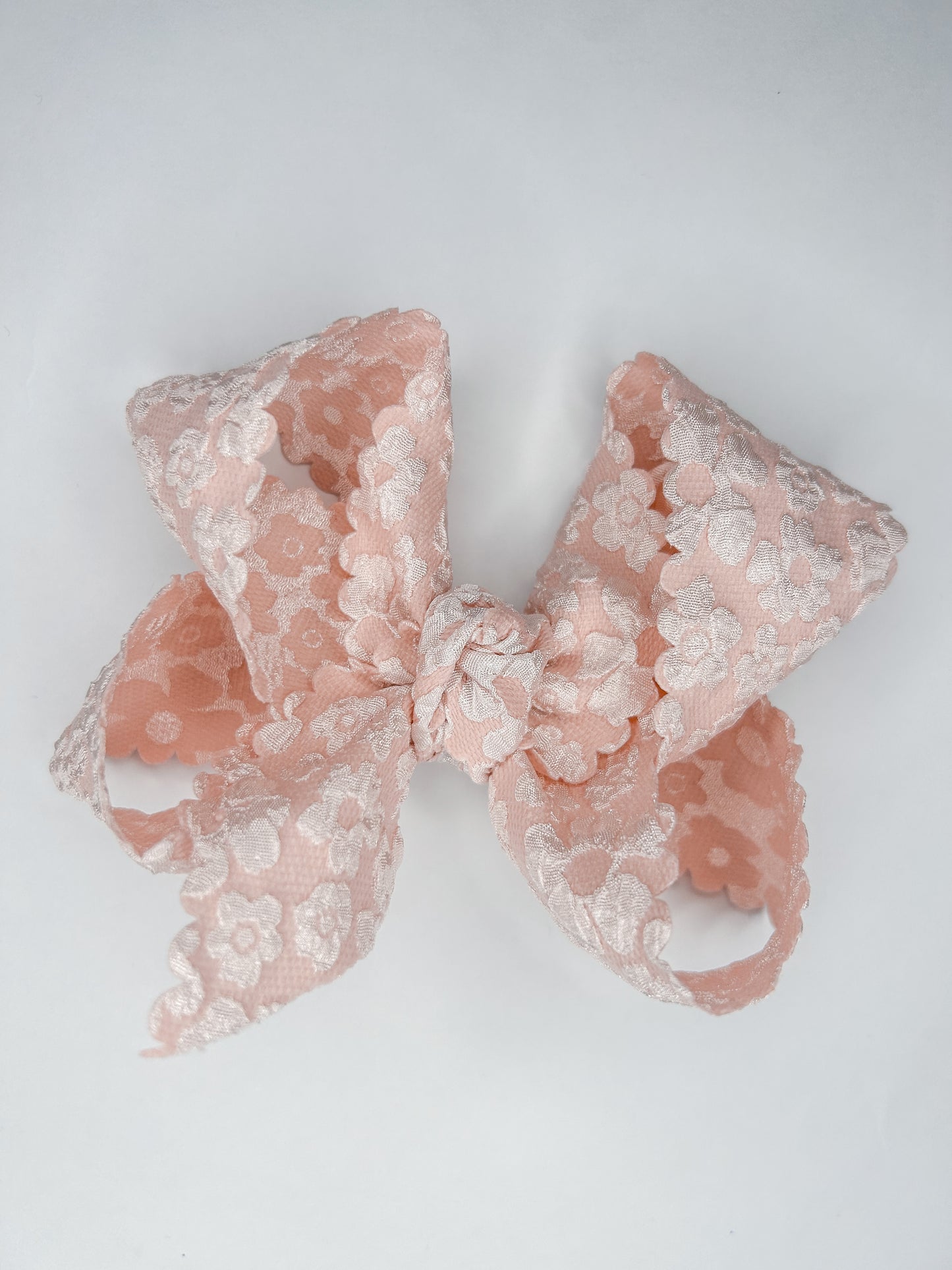 Scalloped Lace Flower Bow with Knot on Alligator Clip