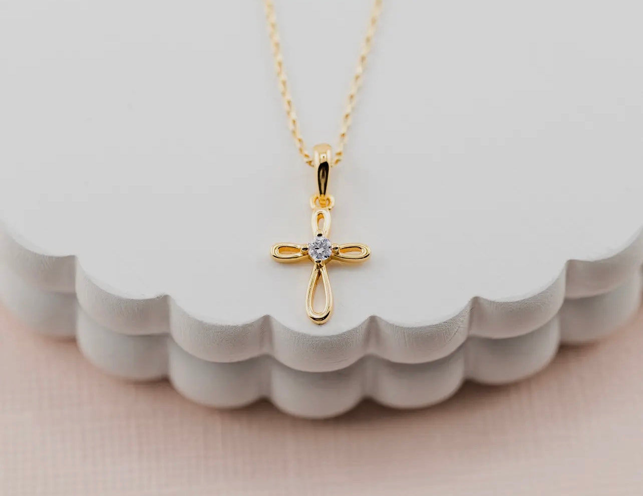 14K Gold-Plated Kids Cross Necklace (14 inch)