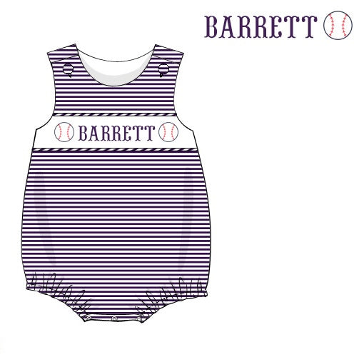 Pre-Order Purple Custom Hand Smocked Game day Bubble (Football & Baseball)