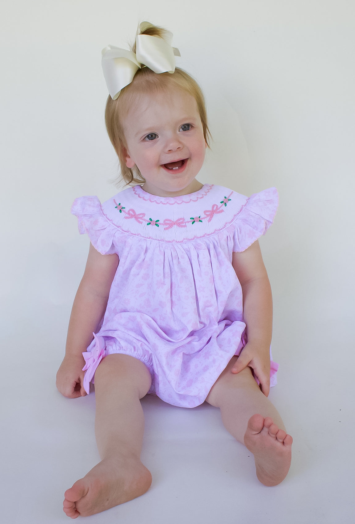 Hand Smocked Florals and Bows Bubble