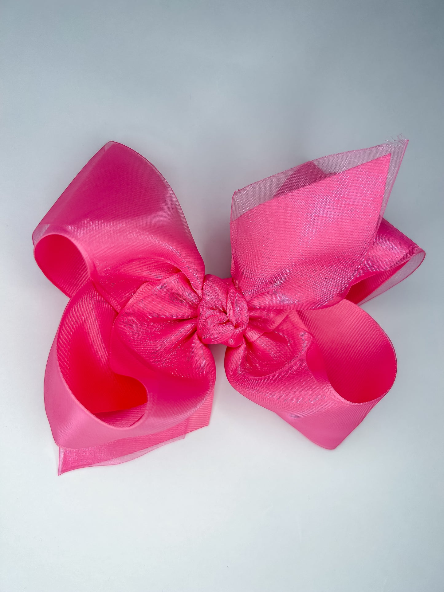 Hot Pink Layered Organza/Grosgrain Bow on Clip 5.5”