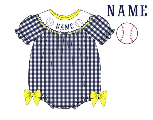Pre-Order Navy Blue & Yellow Custom Hand Smocked Game Day Bubble (Football & Baseball)