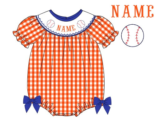 Pre-Order Orange & Blue Custom Hand Smocked Game Day Bubble (Football & Baseball)