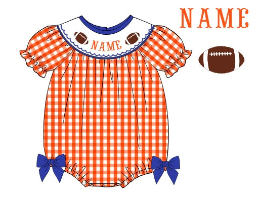 Pre-Order Orange & Blue Custom Hand Smocked Game Day Bubble (Football & Baseball)