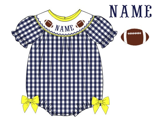 Pre-Order Navy Blue & Yellow Custom Hand Smocked Game Day Bubble (Football & Baseball)