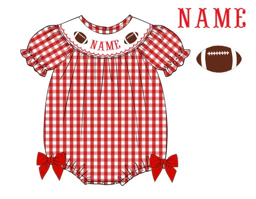 Pre-Order Red & White Custom Hand Smocked Game Day Bubble (Football & Baseball)