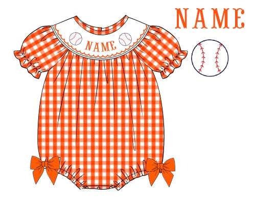 Pre-Order Orange & White Custom Hand Smocked Game Day Bubble (Football & Baseball)