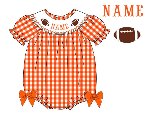 Pre-Order Orange & White Custom Hand Smocked Game Day Bubble (Football & Baseball)