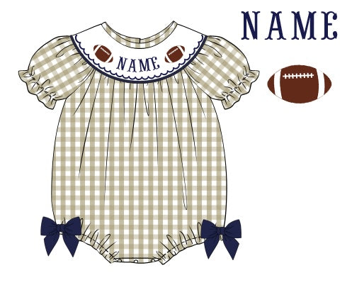 Pre-Order Tan & Navy Blue Custom Hand Smocked Game Day Bubble (Football & Baseball)