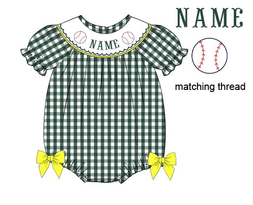 Pre-Order Green & Yellow Custom Hand Smocked Bubble (Football & Baseball)