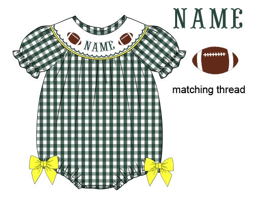 Pre-Order Green & Yellow Custom Hand Smocked Bubble (Football & Baseball)