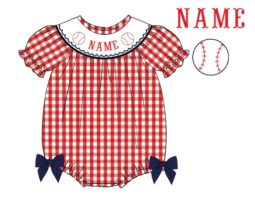 Pre-Order Red & Navy Blue Custom Hand Smocked Game Day Bubble (Football & Baseball)