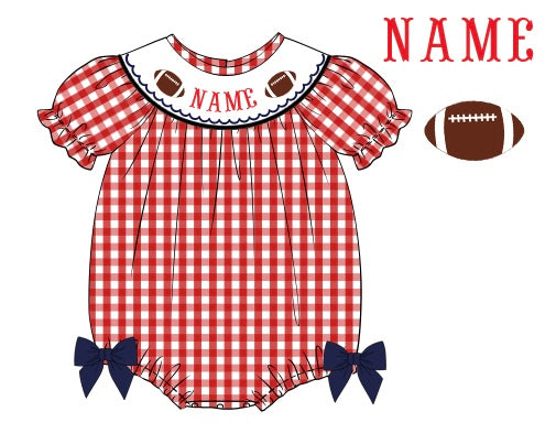 Pre-Order Red & Navy Blue Custom Hand Smocked Game Day Bubble (Football & Baseball)
