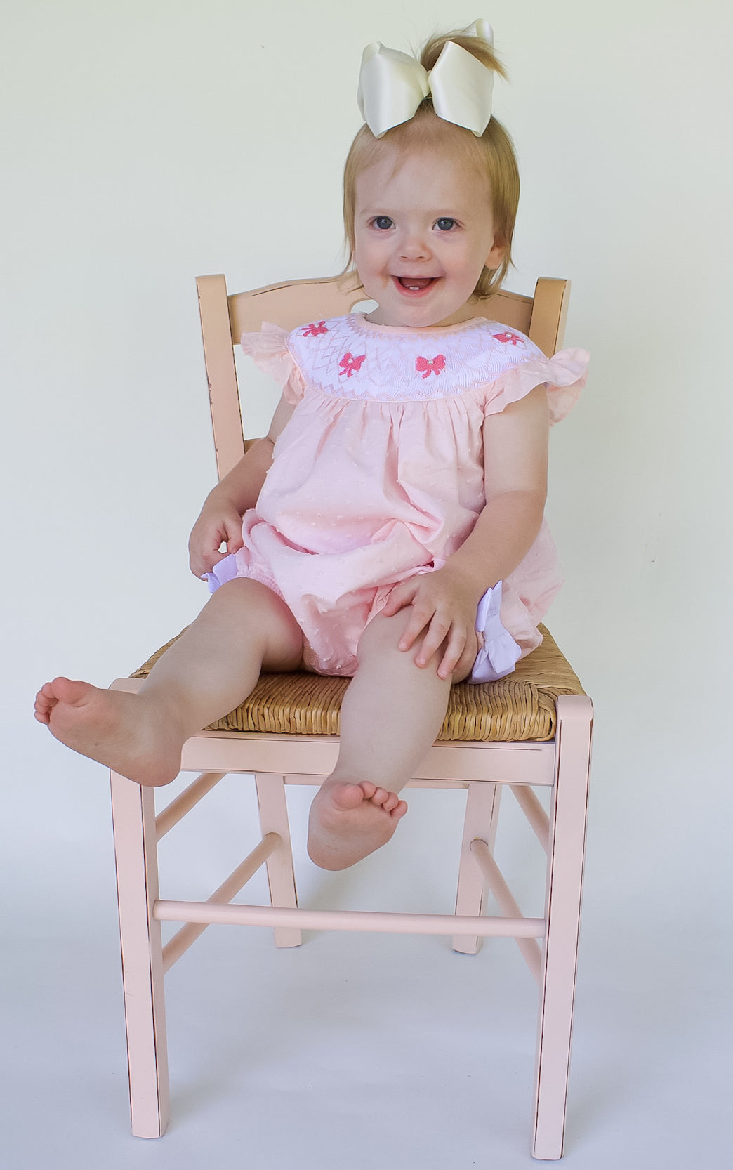 Hand Smocked Swiss Dot Bow Pearl Bubble
