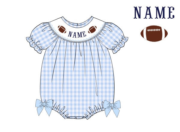 Pre-Order Light Blue Hand Smocked Game Day Bubble (Football & Baseball)