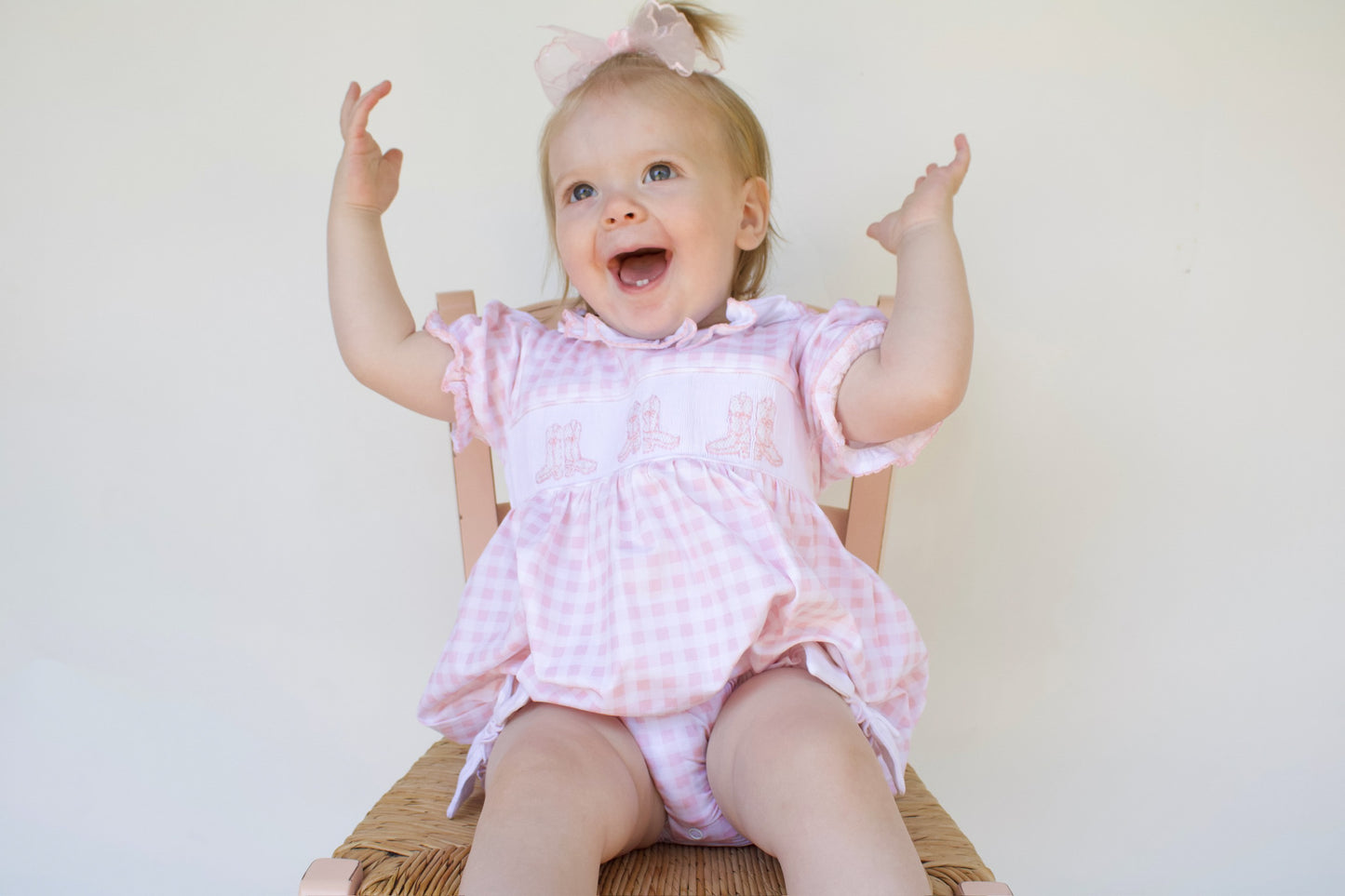 Hand Smocked Pink Bow Boots Bubble