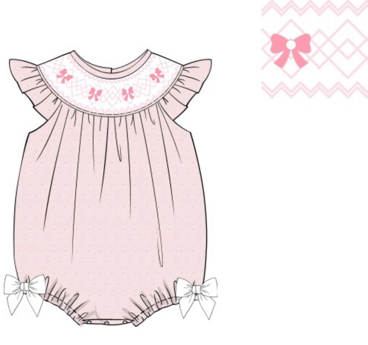 Hand Smocked Swiss Dot Bow Pearl Bubble