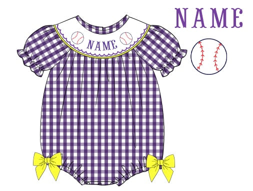 Pre-Order Purple & Yellow Custom Hand Smocked Game Day Bubble (Football & Baseball)
