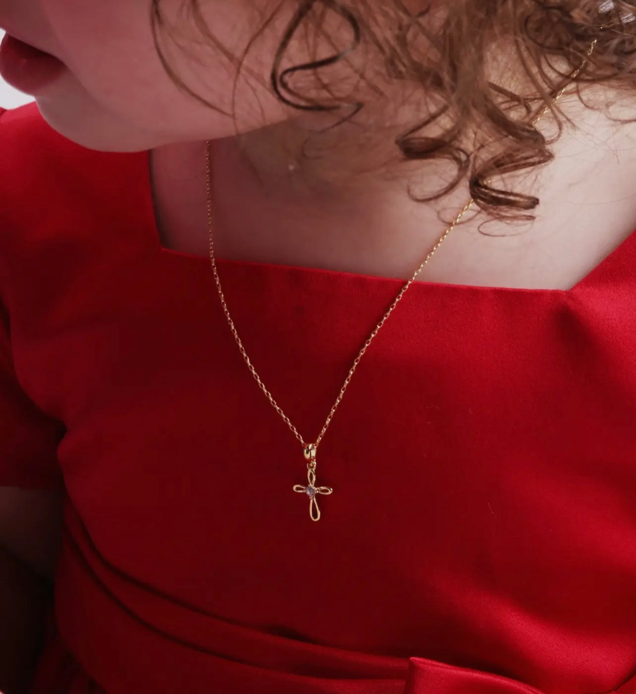 14K Gold-Plated Kids Cross Necklace (14 inch)