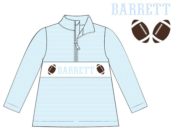 Pre-Order Light Blue Custom Hand Smocked Game Day Pullover (Football & Baseball)
