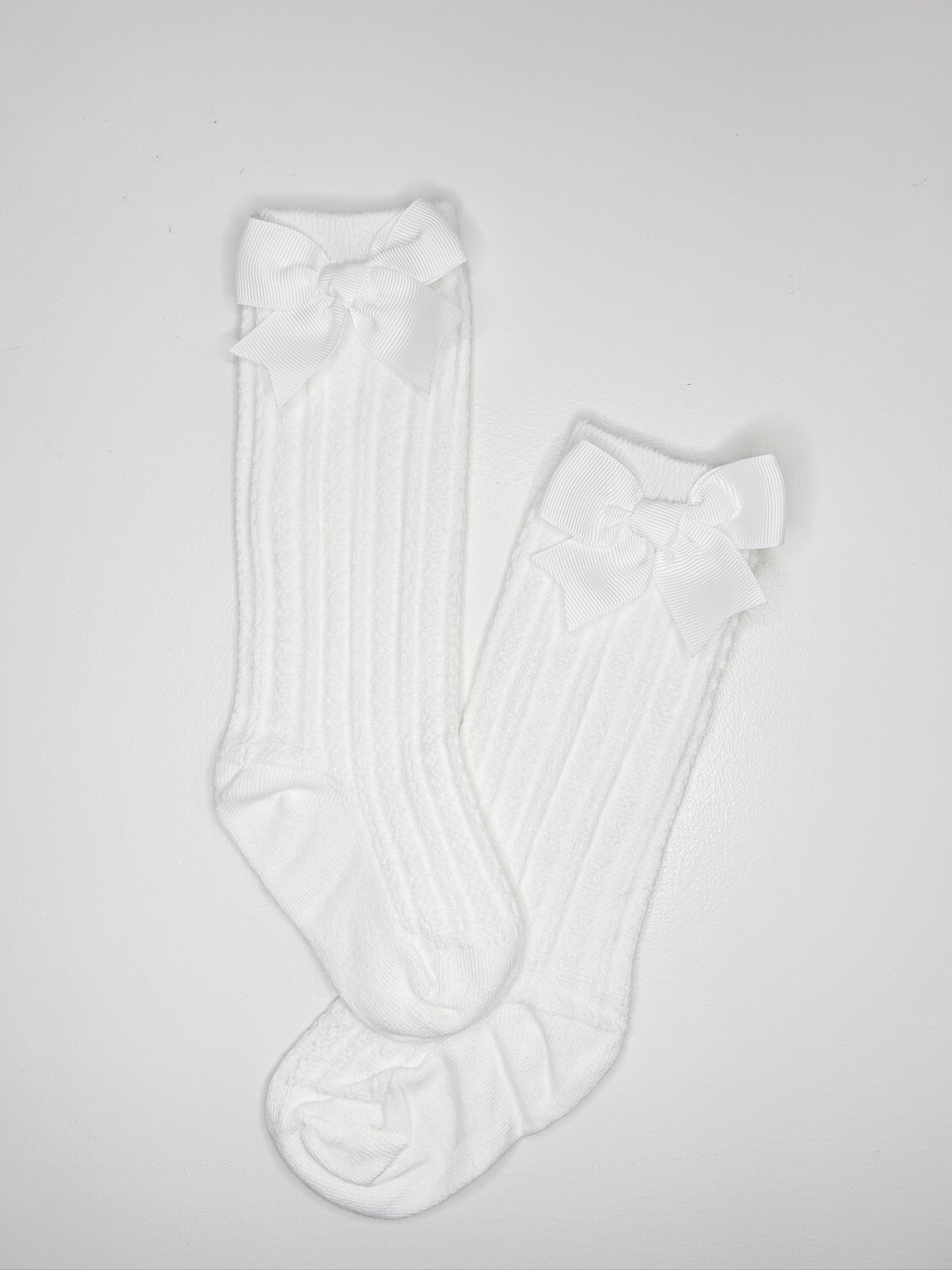 Cotton Knee Socks with Bows (White)