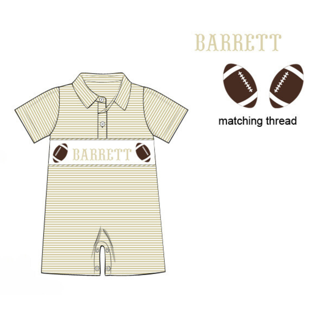 Pre-Order Tan Custom Hand Smocked Game Day Romper