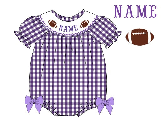 Pre-Order Purple & White Custom Hand Smocked Game Day Bubble (Football & Baseball)