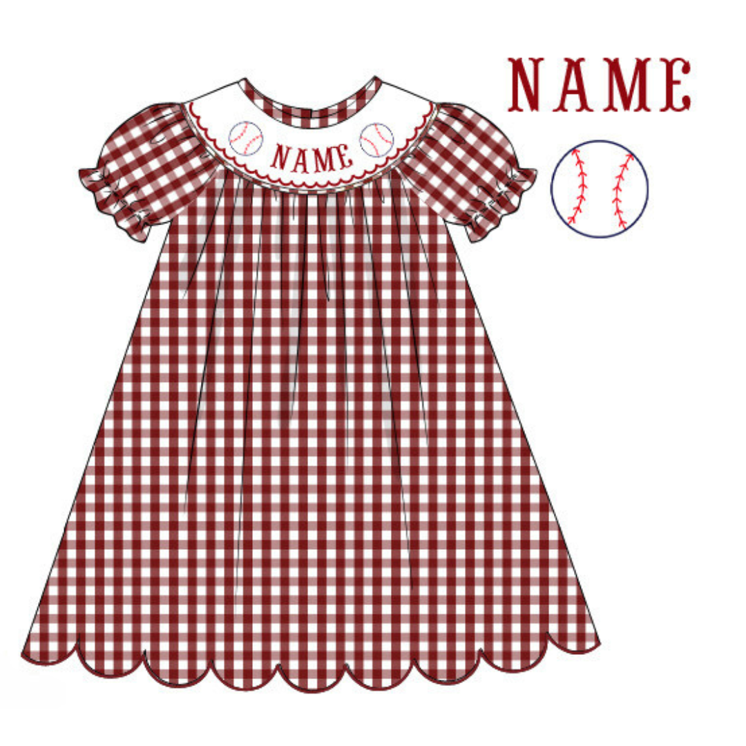 Pre-Order Maroon Custom Hand Smocked Game Day Dress (Football & Baseball)