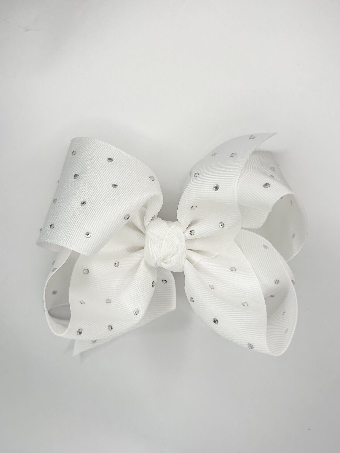 White Rhinestone Grosgrain 5.5in Bow on Clip