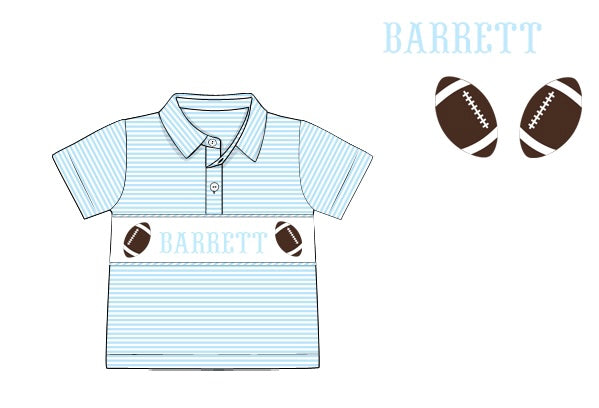 Pre-Order Light Blue Custom Hand Smocked Game Day Polo (Football and Baseball)