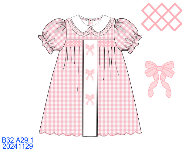 Hand Smocked Bow Dress Pink Gingham