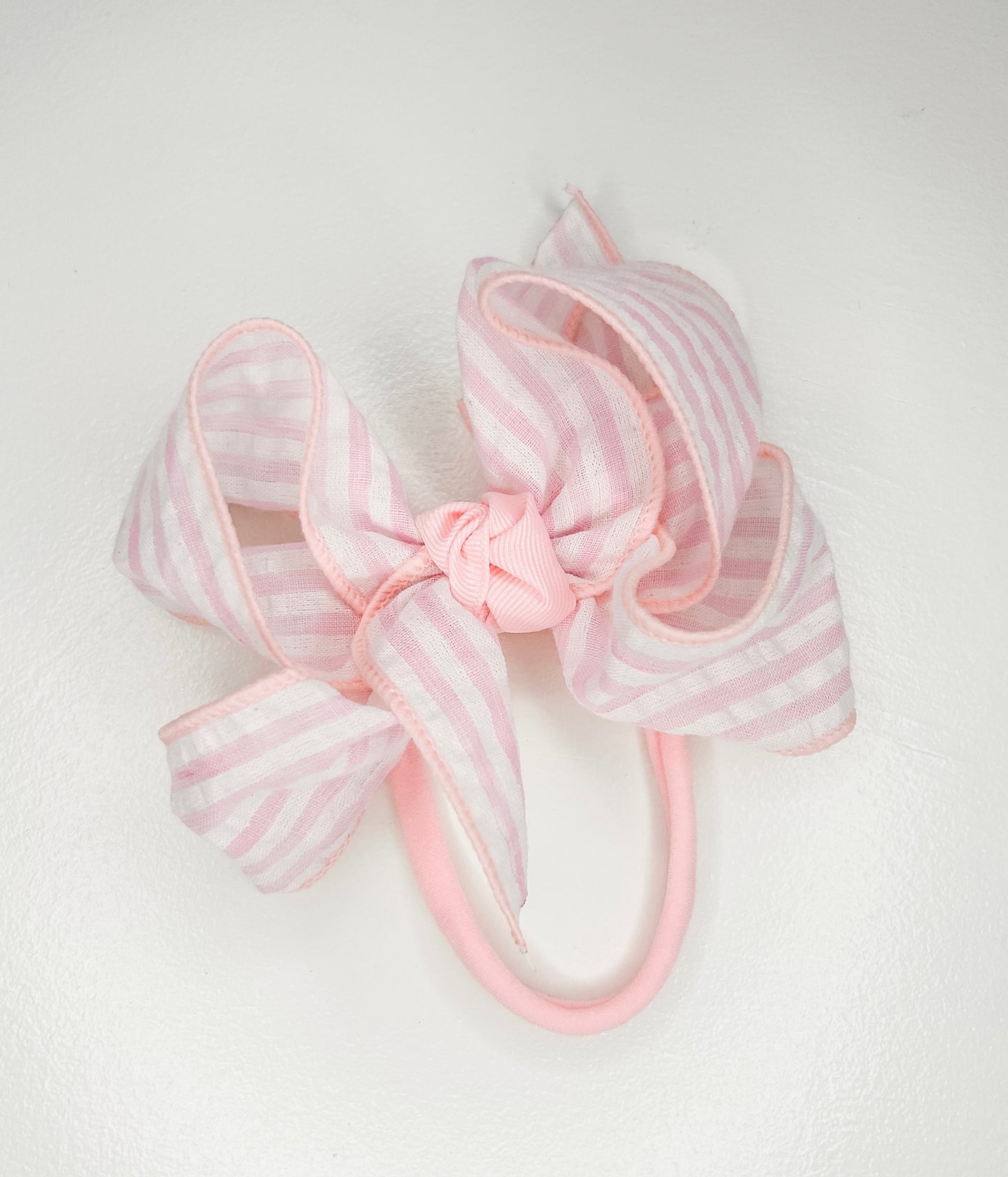 4.5” Pink Seersucker Bow on Headband