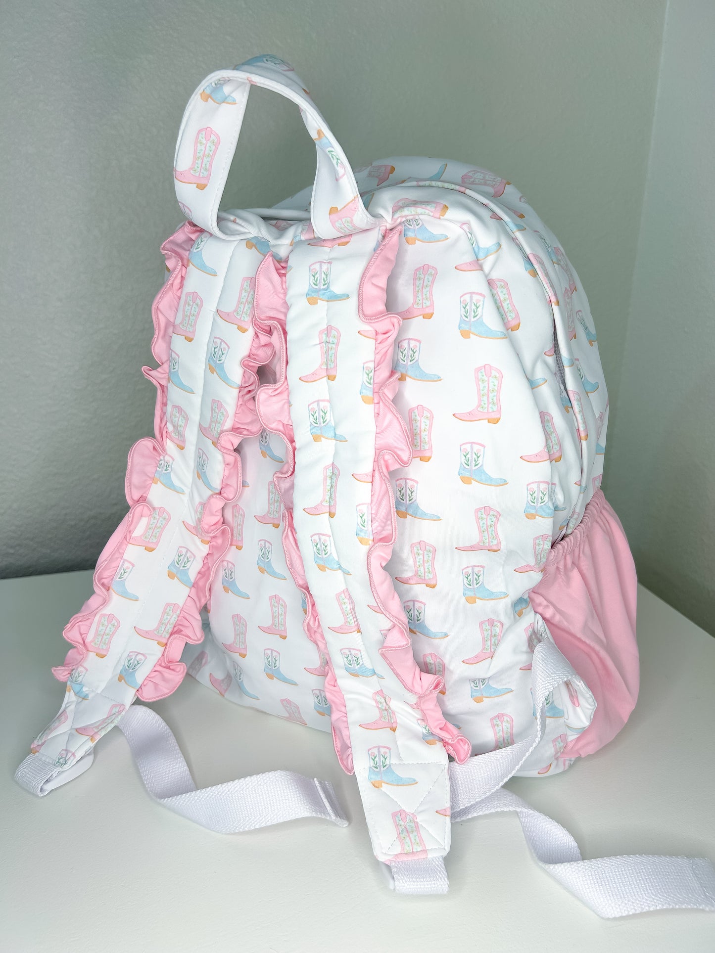 Boots & Bliss Pink Ruffle Hand Smocked Backpack
