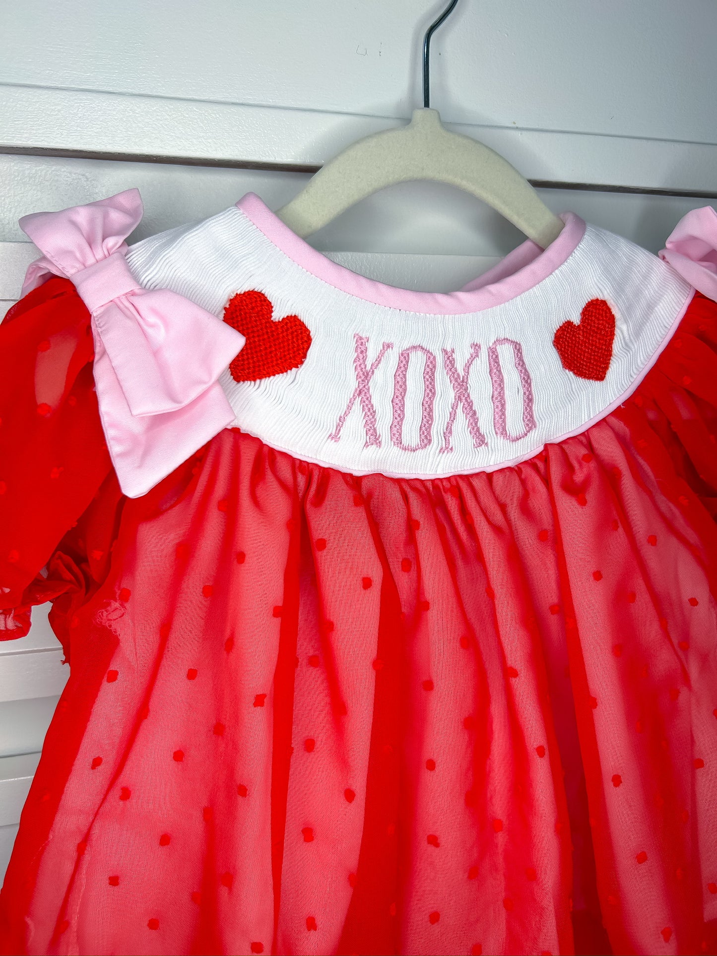 XOXO Hand Smocked Red Swiss Dot Pant Set