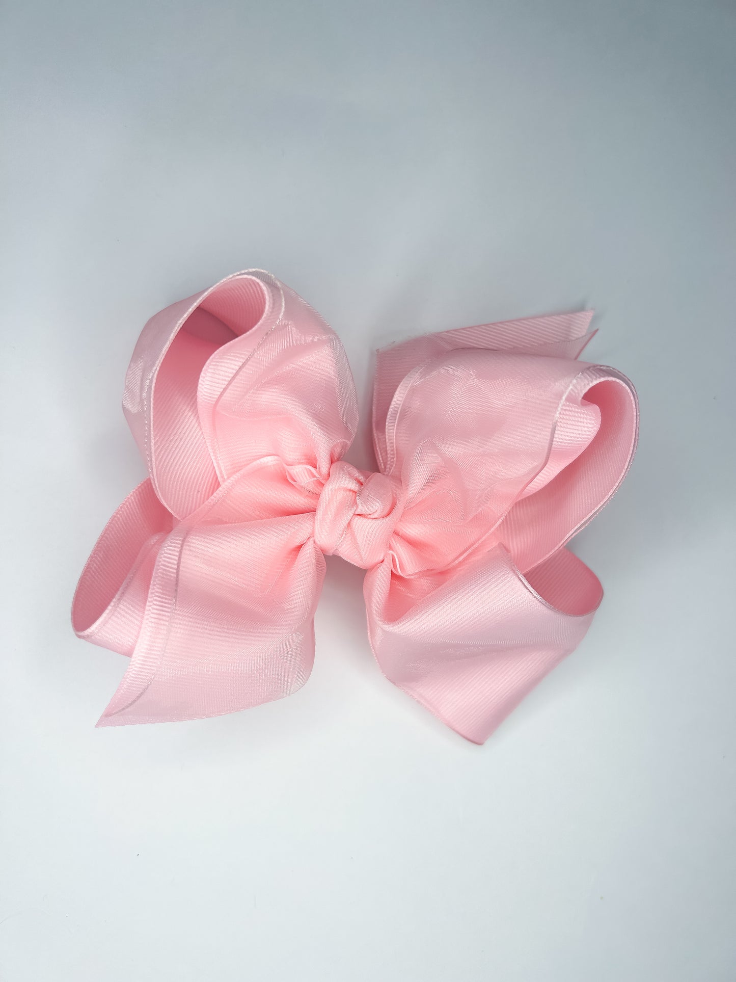 Layered Organza/Grosgrain Bow On Clip (Pink) 5.5”