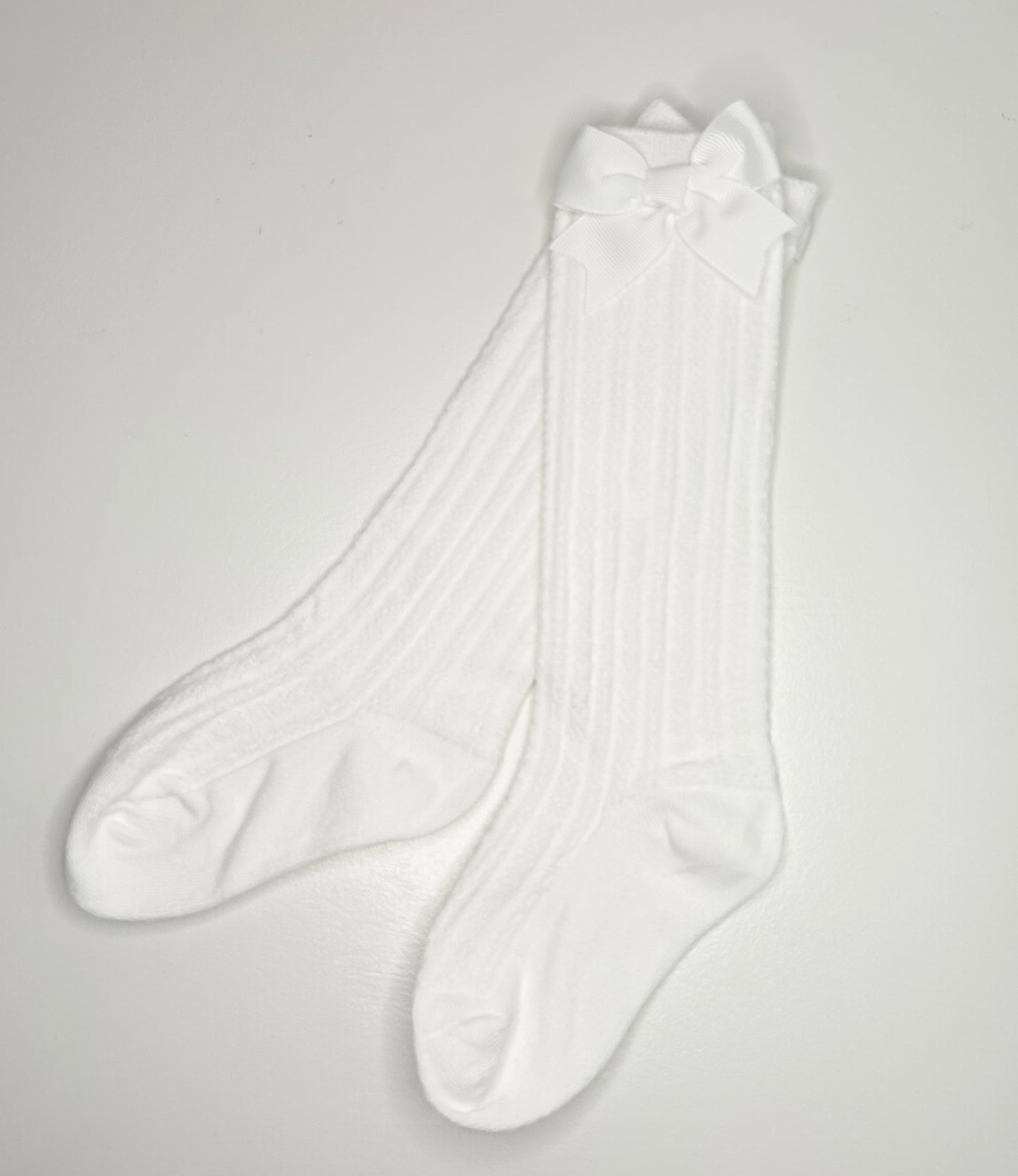 Cotton Knee Socks with Bows (White)
