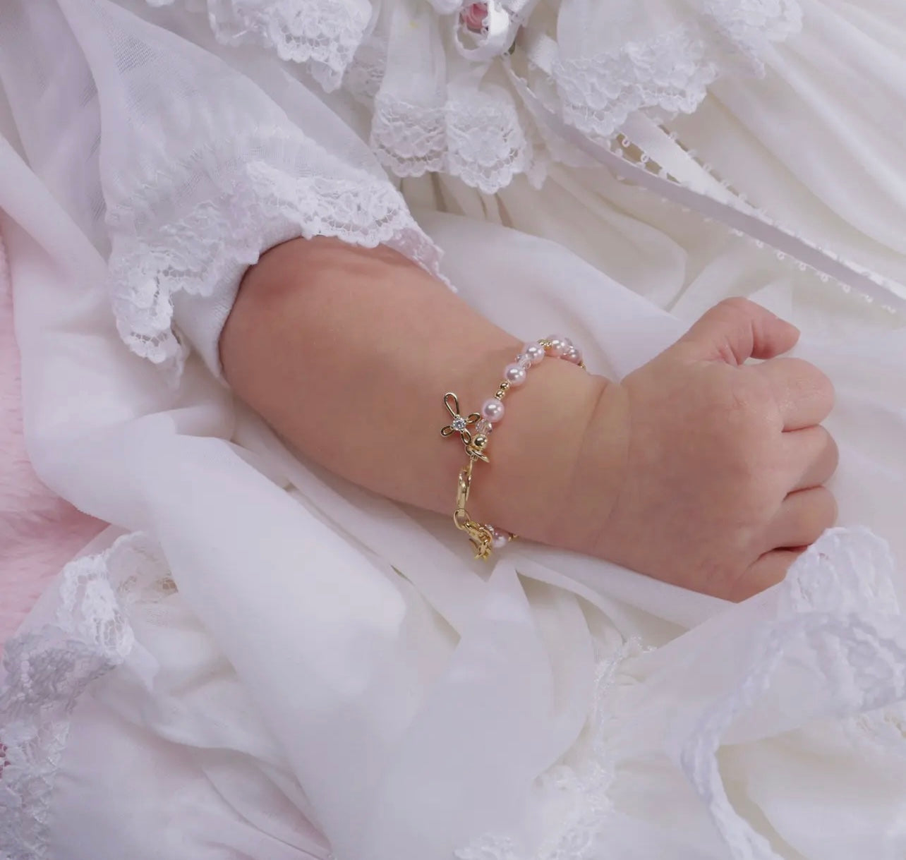 14K Gold-Plated Pink Pearl Cross Lauren Bracelet