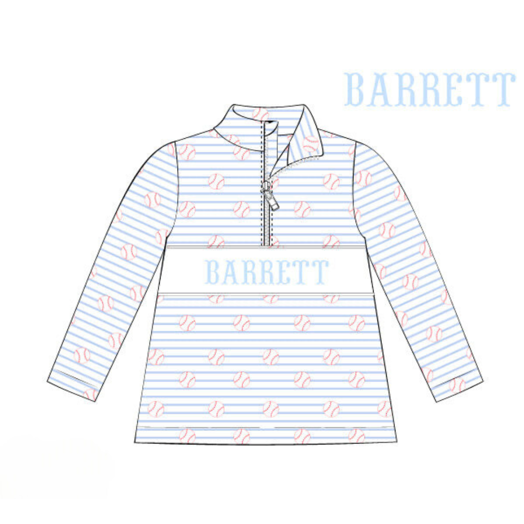 Pre-Order Custom Hand Smocked Striped Baseball Pullover