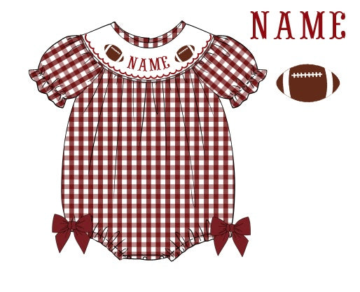Pre-Order Maroon Custom Hand Smocked Game Day Bubble (Football & Baseball)