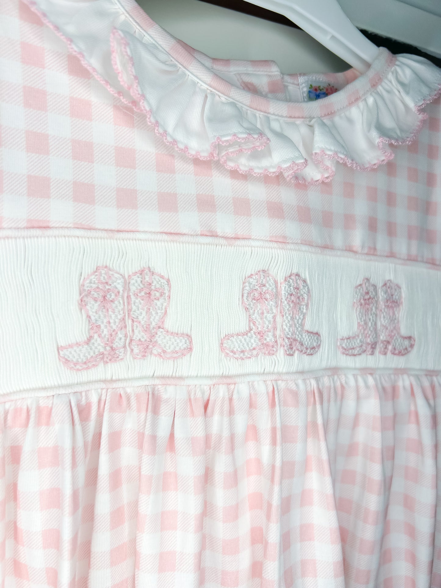 Hand Smocked Pink Bow Boots Bubble