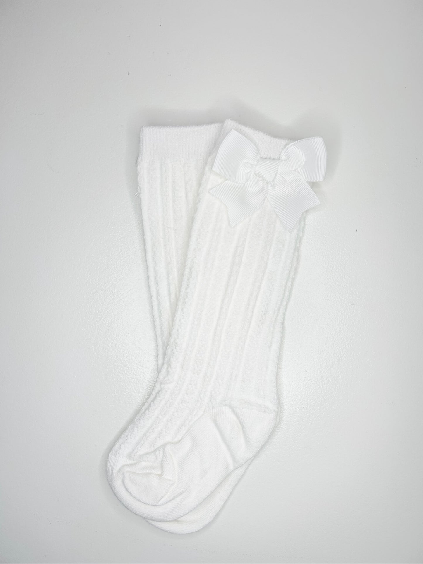 Cotton Knee Socks with Bows (White)