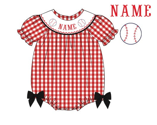 Pre-Order Red & Black Custom Hand Smocked Game Day Bubble (Football & Baseball)