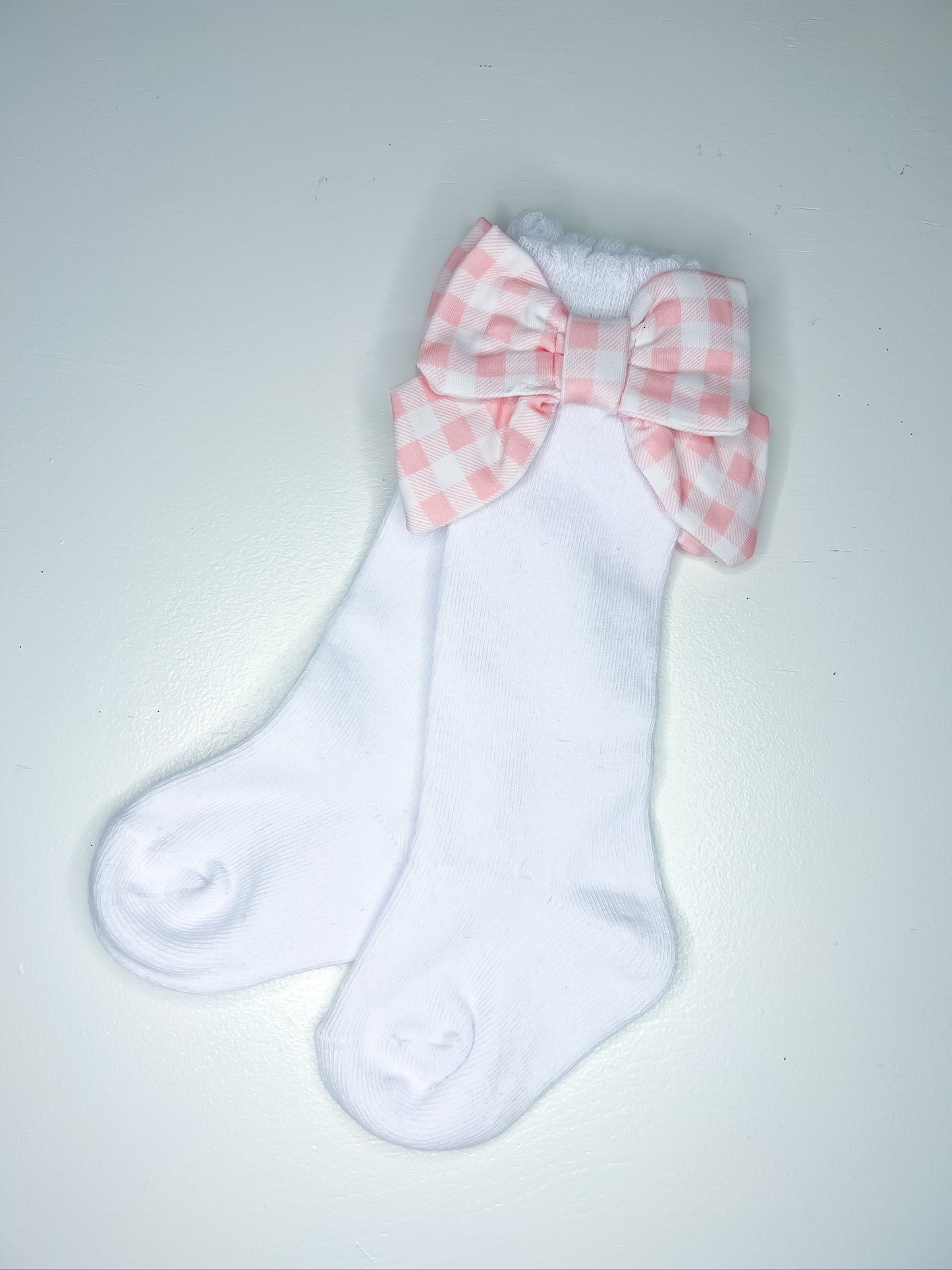 Cotton Knee Socks with Gingham Bows