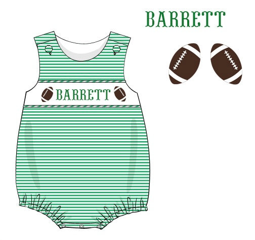 Pre-Order Green Custom Hand Smocked Game Day Bubble (Football & Baseball)